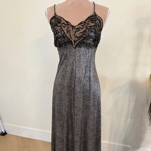 Vintage 1980's Bob Mackie black and pewter dot nightgown- Size Small